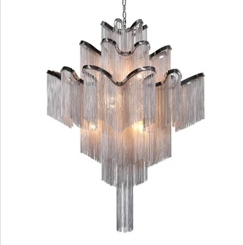 

Italian Design Silver Art chandelier Engineering Design Luxury Chain Tassel Aluminum Chain LED Beautiful chandelier Lighting