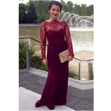 2016 Vintage Meerjungfrau-boot-ausschnitt Langarm Prom Kleid Mit Spitze Burgund Chiffon Abendkleid Formale Party Kleider