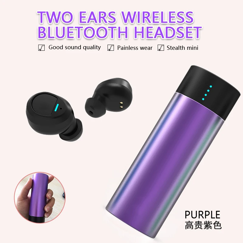 

Multicolor Bluetooth headset with Mic waterproof Wireless cordless charging Mobile charger mini High quality comfortable 2in1