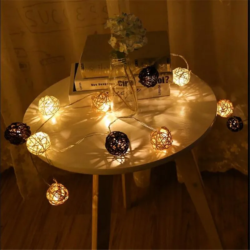 

20pcs/set White Brown Battery Operated Rattan Balls String Light Xmas LED Garland Holiday Party Wedding Baby Kid Room Decoration