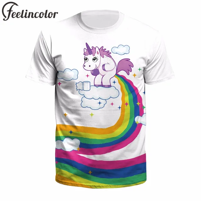 Feelincolor unicorn rainbow tshirt men Fitness Casual Men/Women 3D Printing T-Shirt Summer Tops t shirt men harajuku Streetwear