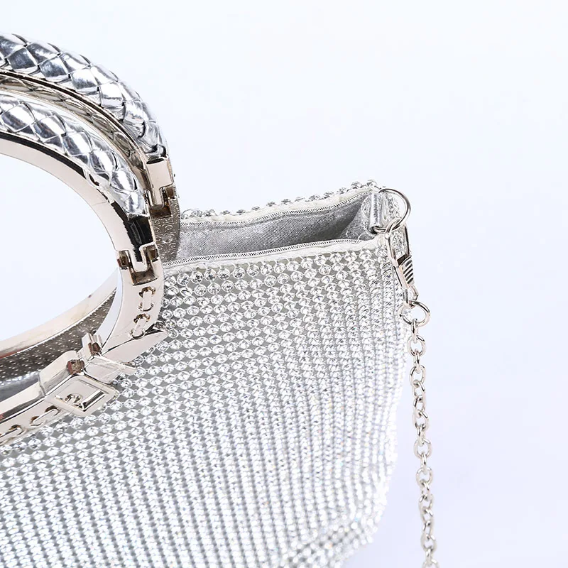 Luxy Moon Large Silver Clutch Bag Top Detail View