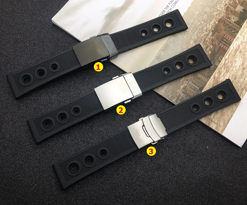 

22mm 24mm Black soft Silicone Rubber Watch band WatchBand Bracelet For navitimer/avenger/Breitling strap free tools buckle