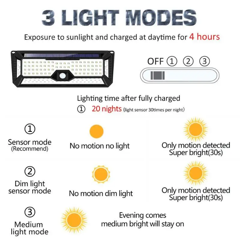 Солнечный движения PIR Сенсор 136LED Солнечный свет IP65 Водонепроницаемый открытый садовый фонарь аварийного безопасности Солнечный свет лампы