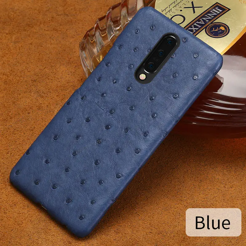 Чехол из натуральной кожи страуса для Oneplus 7 7 pro 7T чехол s для 6 6T 5 5T 7T Pro противоударный чехол для телефона роскошный смартфон marvel - Цвет: Синий
