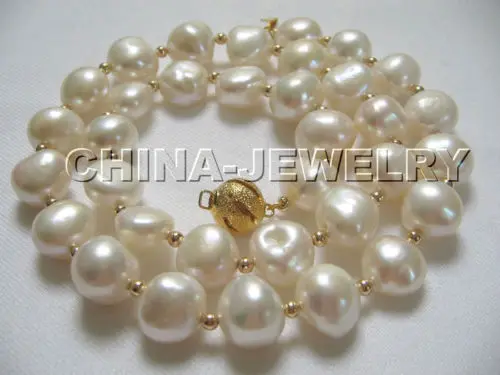 

AAA 17" 13mm white baroque freshwater pearl necklace-14k GP cla