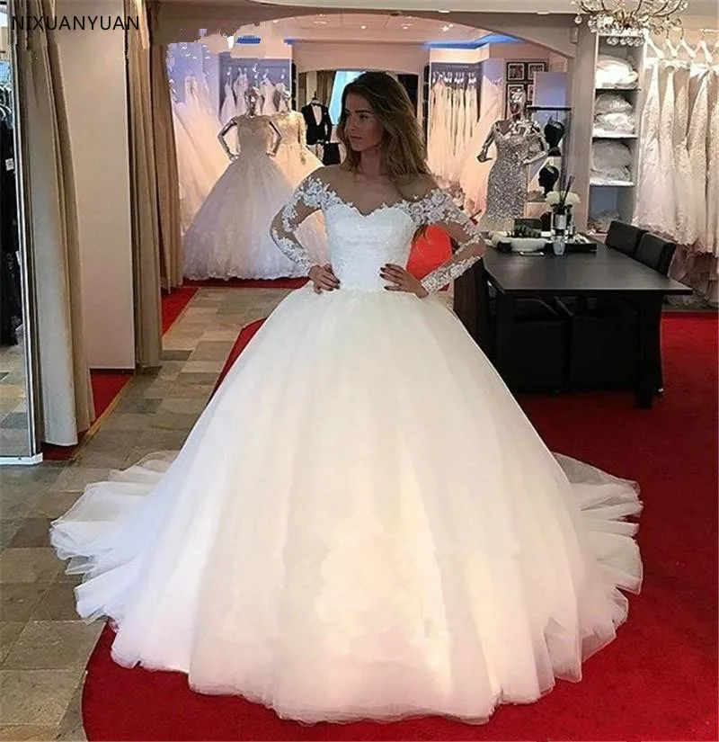 

2019 New Arrival Robe De Mariage Cheap Long Sleeve Lace Wedding Dress Bride Gown Ball Gown Princess Wedding Plus Size Dress