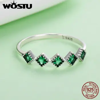 

WOSTU New Fashion Authentic 100% 925 Sterling Silver Green Freshness Rings For Women Sterling-Silver-Jewelry Gift BKR097