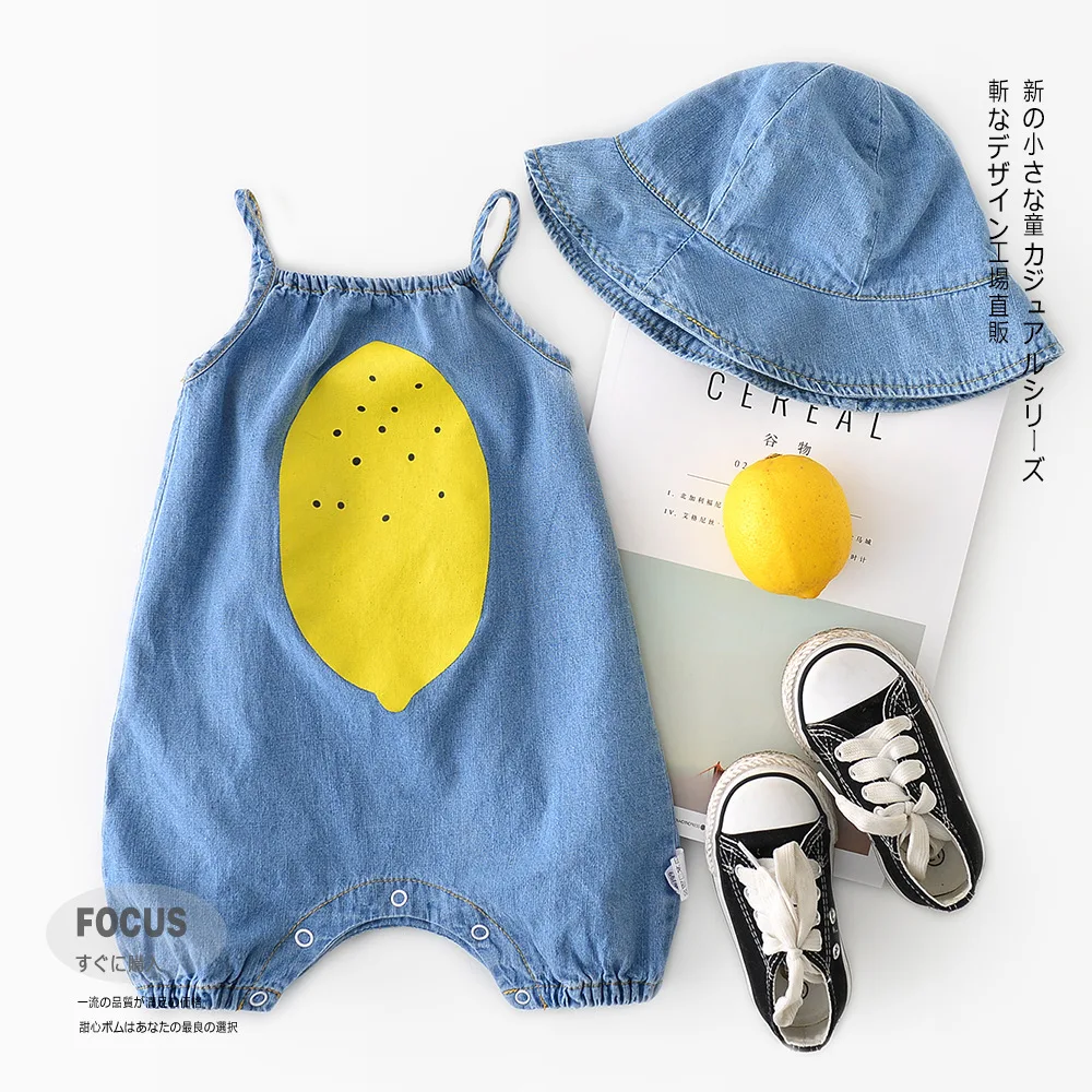 

Summer 2009 Cute Cartoon Printed Lemon Soft Jeans Straps For Boys And Girls Baby Hats