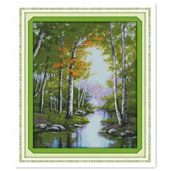 

The Stream Autumn Embroidery Cross Sets 11CT 14CT Chinese Counted Cross Stitch Patterns Kits Home Decor DMC Cross Stitch Fabric