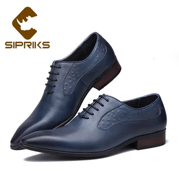 

Sipriks Mens Blue Tuxedo Shoes Genuine Leather Dress Oxfords British Style Formal Gents Suit Social Business Office Shoes Black