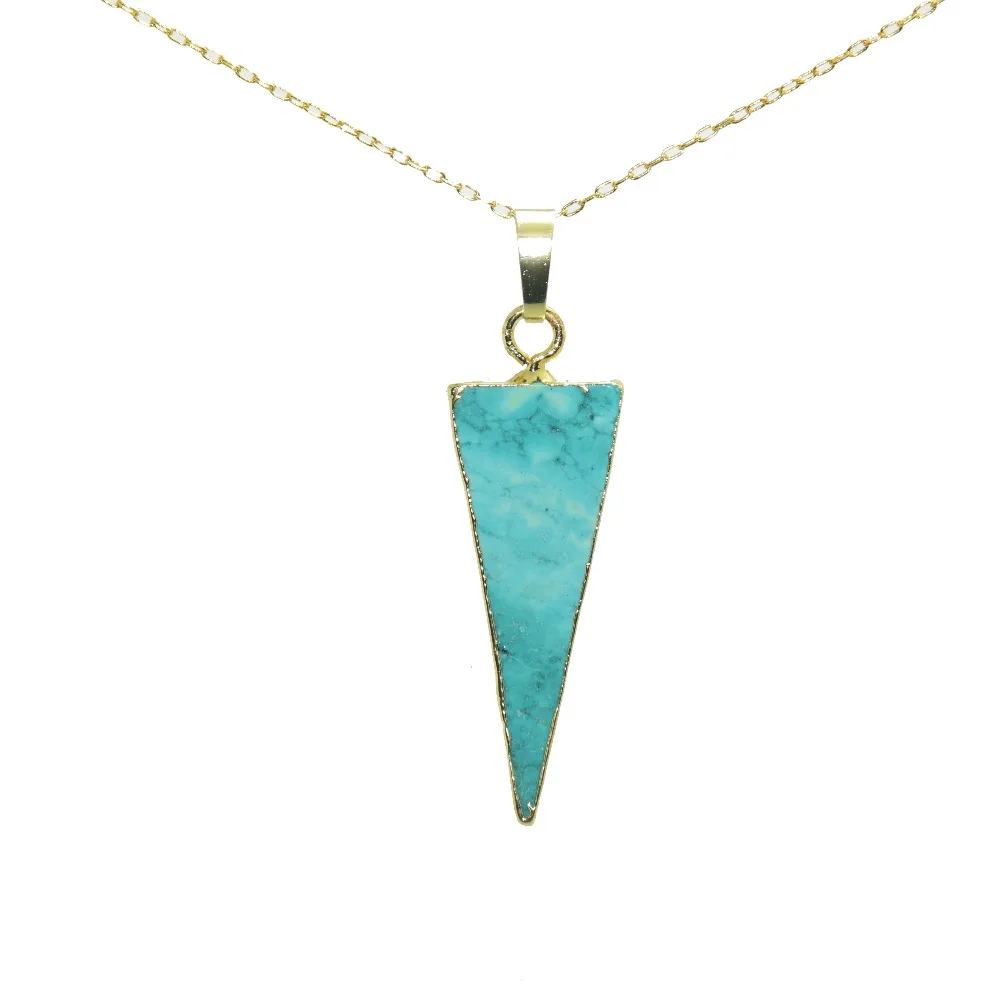 

Fashion Jewelry Chain Necklace marble green howlite pendant women necklace gold bezel natural stone triangle pendant necklace