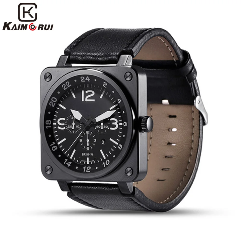 

Kaimorui US18 Smart Watch Heart Rate Monitor with Genuine Leather Strap Smartwatch Business Smart Watch for Men