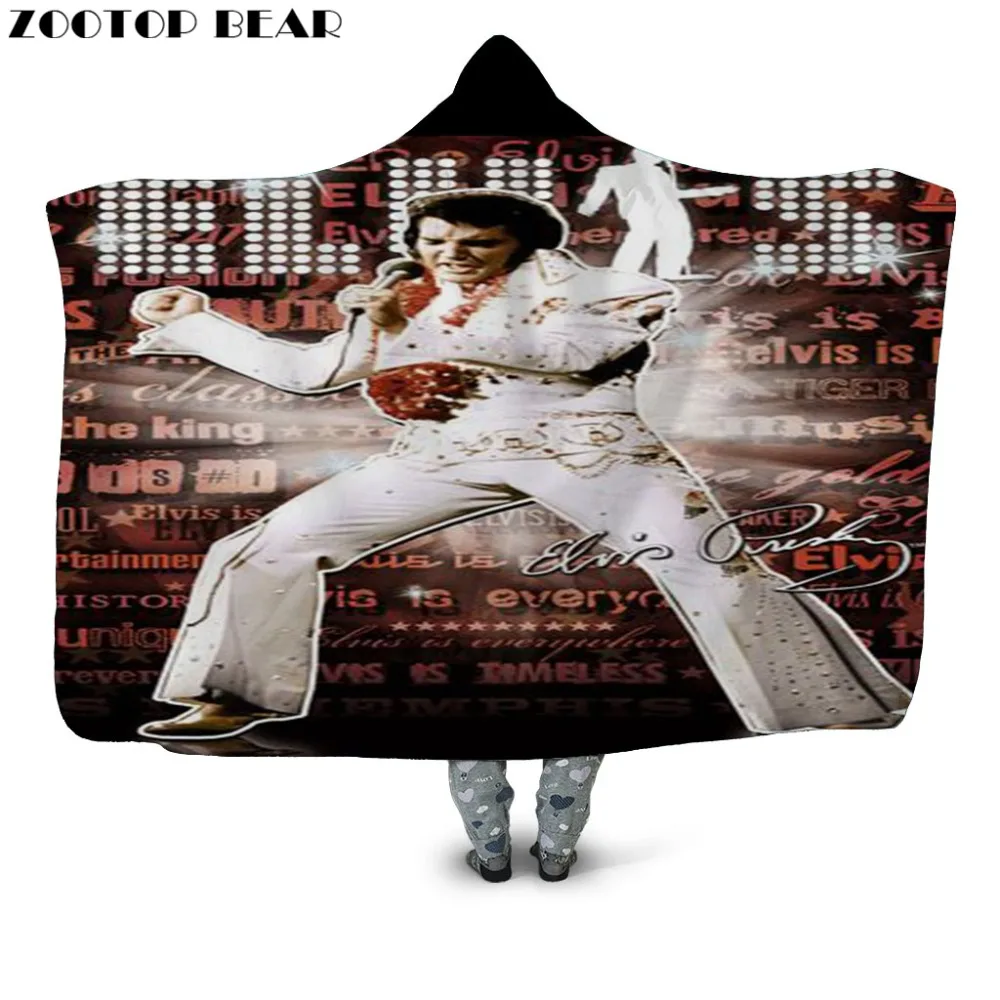 King одеяло с капюшоном с принтом шерпа флисовая микрофибра Элвиса Пресли на сияющей сцене пледы одеяло для дивана Манта