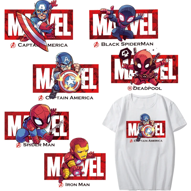 

Iron on Cartoon Superhero Patches for Clothing DIY T-shirt Dresses Applique Letter Patch Stickers Stripes on Clothes Heat Press