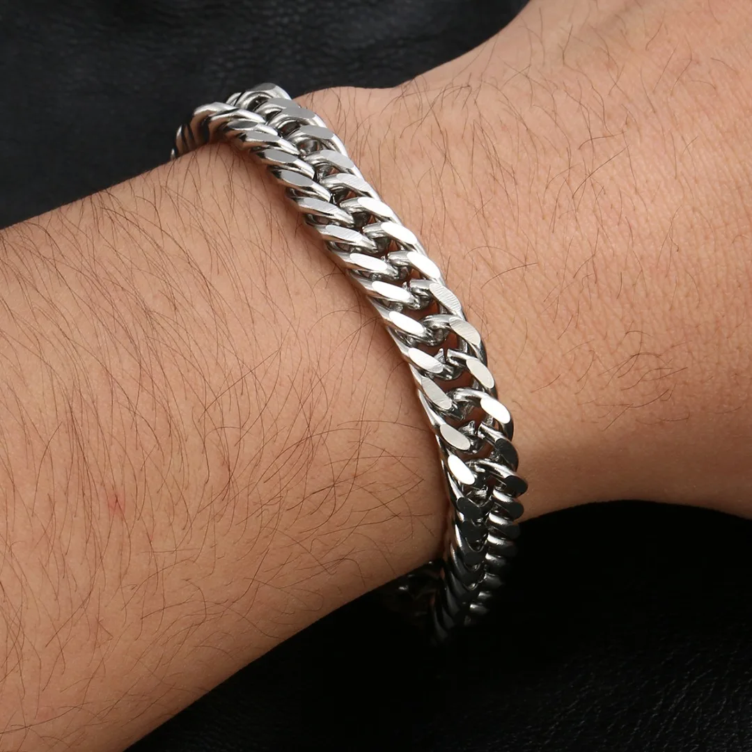 Classic Vintage Stainless Steel Bracelet Hip Hop Stylish Silver Color 6 Size Hand Chain Punk Rock Jewelry Accessories For Men
