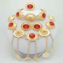 Kingdom Ma Top Dubai Gold Color Jewelry Sets Nigerian Wedding African Rad Crystal Necklace Bracelet Earring Ring Big Jewelry Set xt qu gold color jewelry set austrian crystal big necklace and drop earring wedding jewelry sets for bridal free shipping