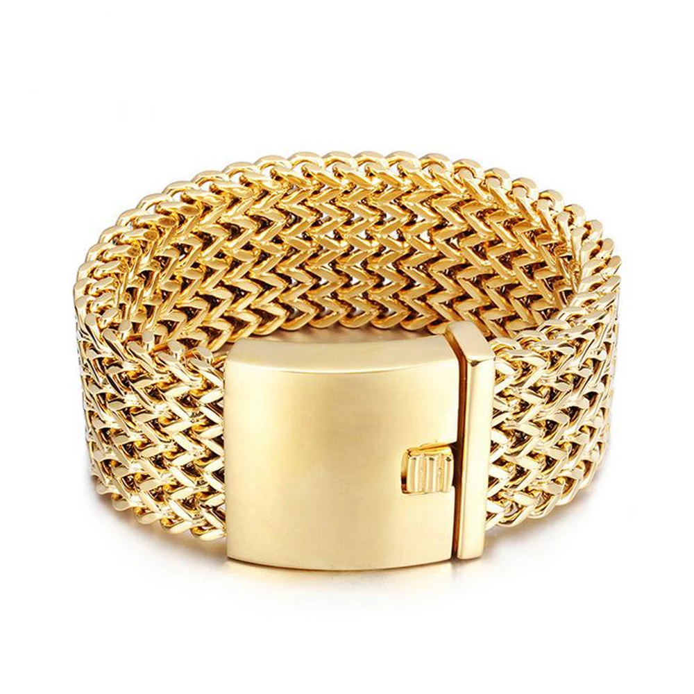 30 мм, тяжелая нержавеющая сталь, велосипедная цепь, браслеты, полированные, Дубай, Золотая сетка, браслеты для мужчин, крутые ювелирные аксессуары