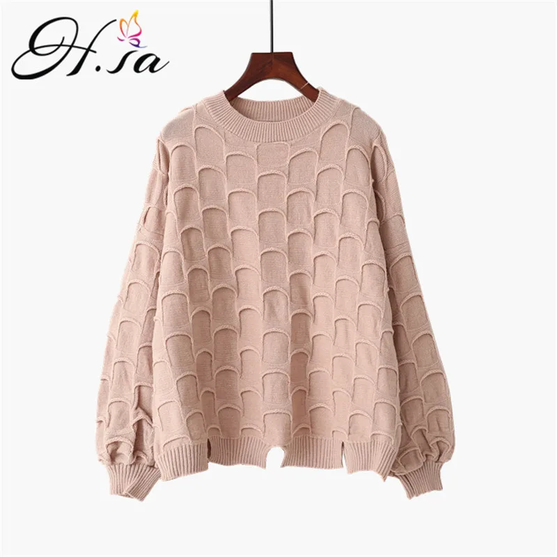 

H.SA 2018 Autumn Korean Sweater and Pullovers Oneck Irregular Lantern Sleeve Knit Pull Sweaters Harajuku Tops roupas feminina