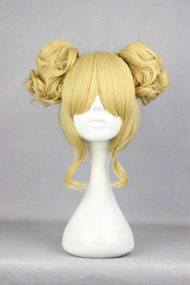 35cm Short Curly Yellow Anime Cosplay Wig With Pigtails Cheap