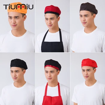 

12 Colors High Quality Wholesale Stripe Grid Chef Waiter Hats Adults Restaurant Bakery Canteen Chef Cooking Workwear Forward Cap