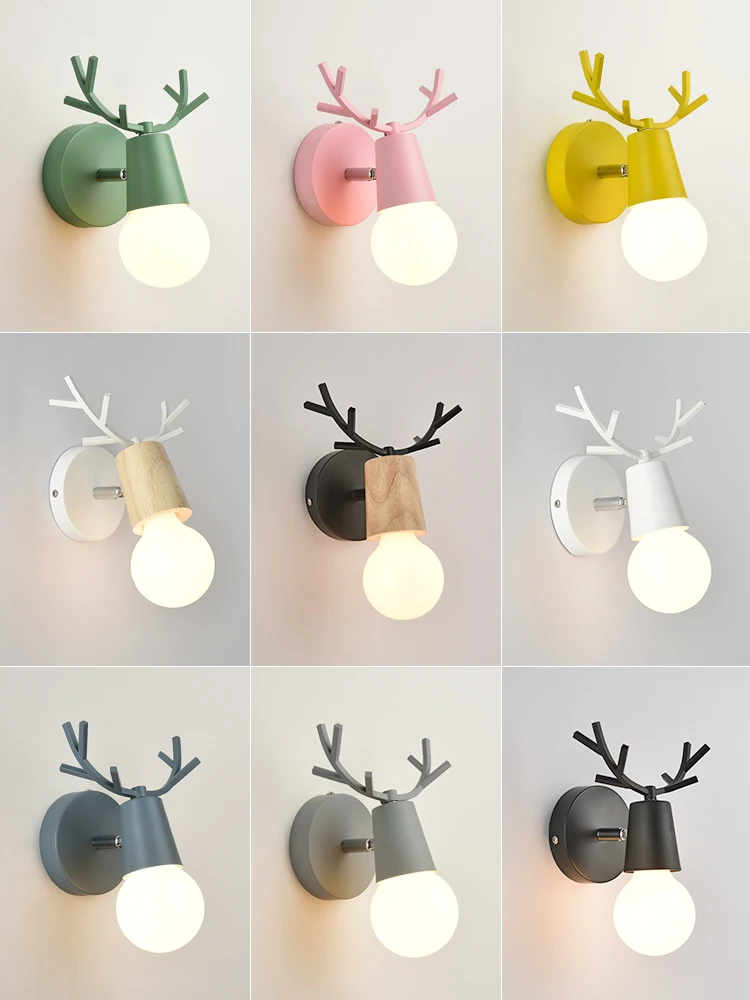 

Qiseyuncai Nordic creative living room deer head wall lamp simple staircase corridor aisle children's room bedroom bedside lamps