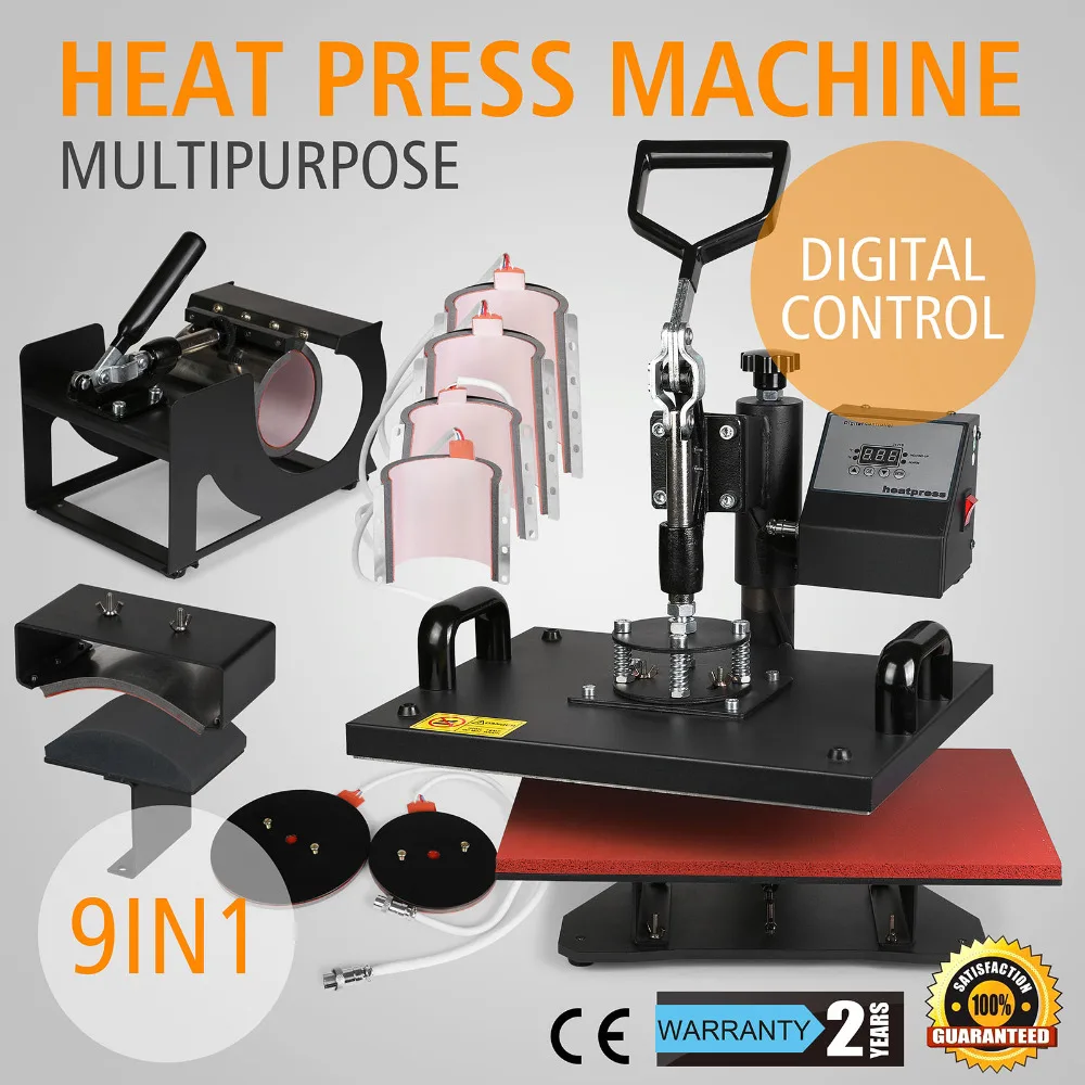 

Mexico Free Shipping ! Wholesales Digital 9 in 1 Clamshell 12'' x 15'' Heat Press Transfer Sublimation Machine for T-shirt