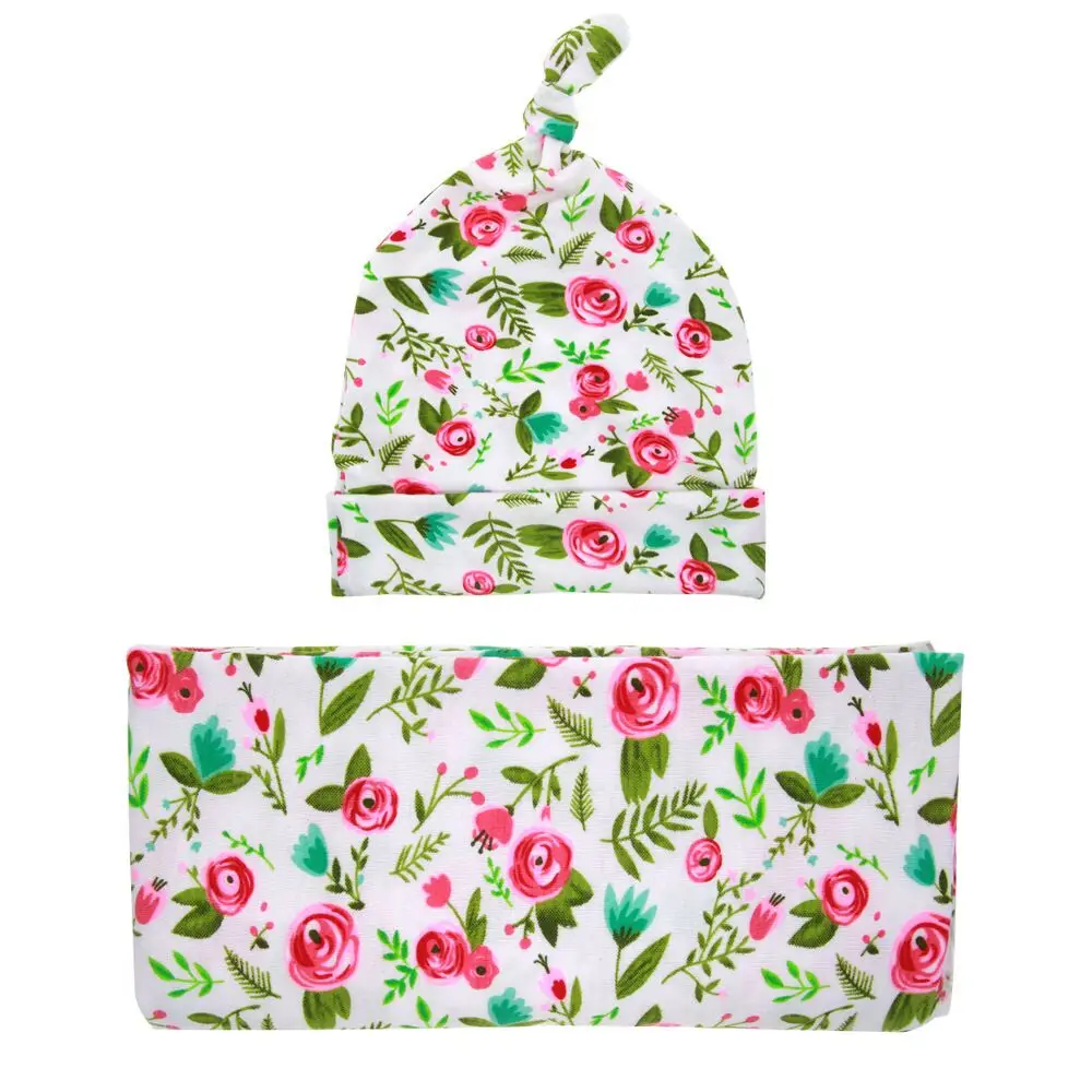 Пеленальный мешочек для сна для новорожденных Пеленальное Одеяло Набор шапочек-бини шапочка для новорожденных Одежда для дома реквизит для ребенка подарок для душа - Цвет: Rose
