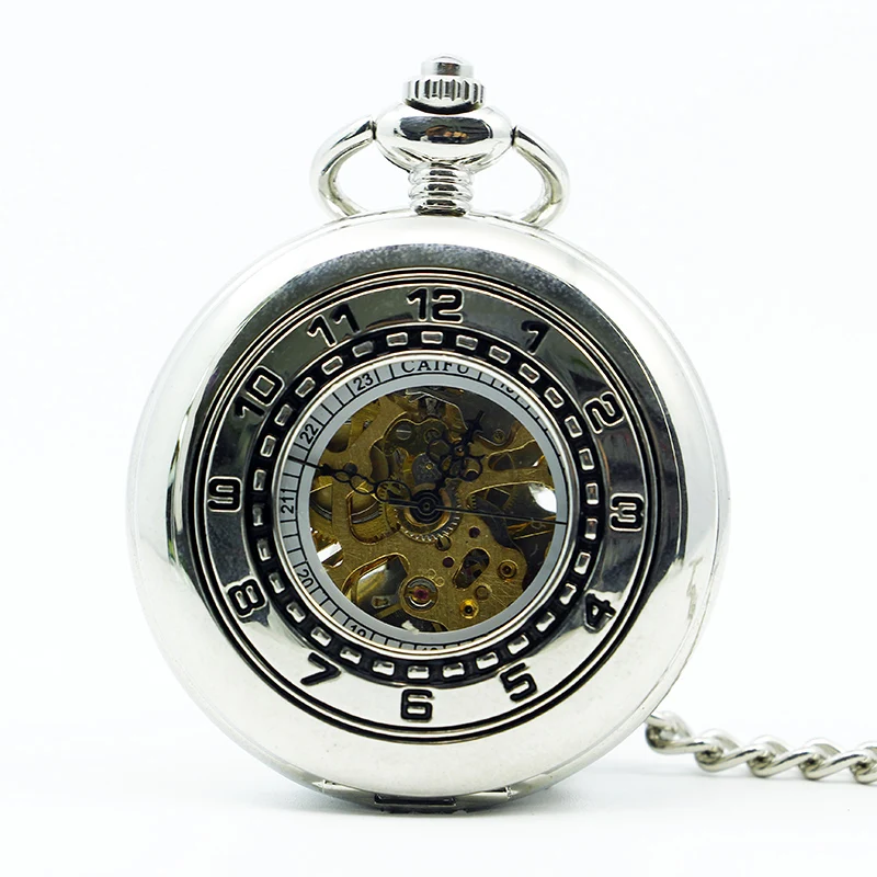

5pcs/lot High Quality Vintage Silver Mechanical Pocket Watch Steampunk Skeleton Fob Pocket Chain Watch for Men Women PJX1246