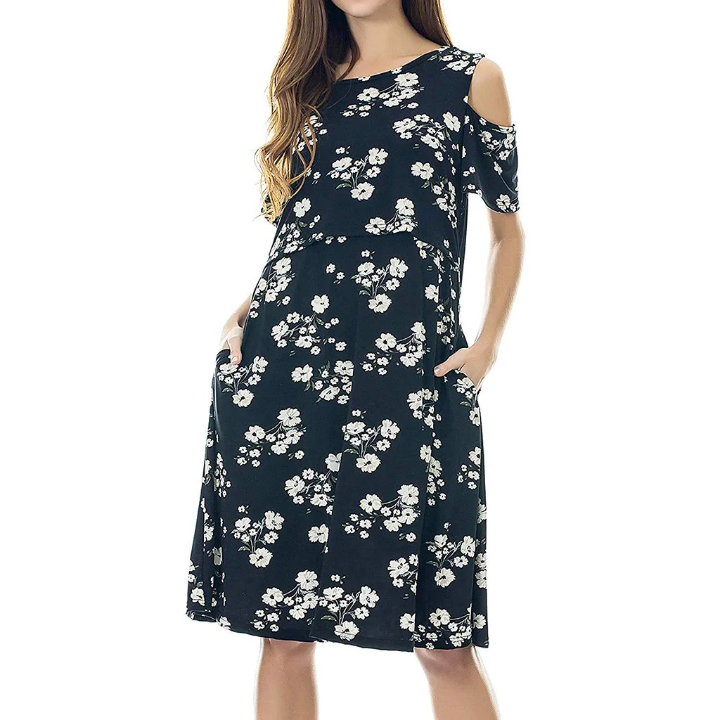 

Maternity Breastfeeding Dresses Short Sleeve Floral Print Summer Pregnancy Nursing Dress Fashion Clothes For Pregnant Women