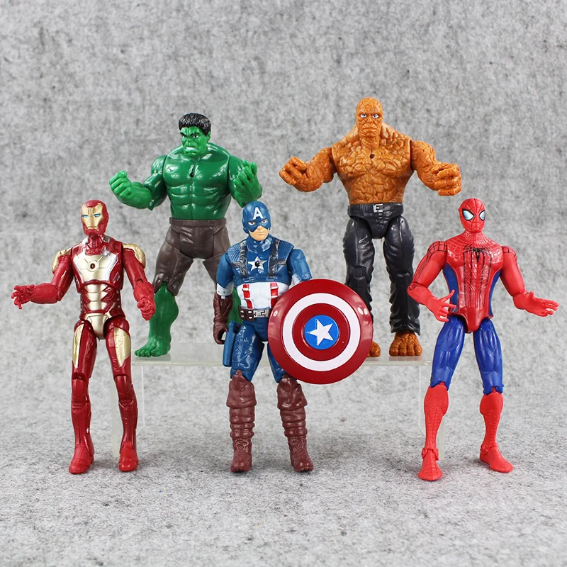 

5pcs marvel Superheroes Iron Man The Thing Hulk Captain America Spiderman PVC Action Figure Toy
