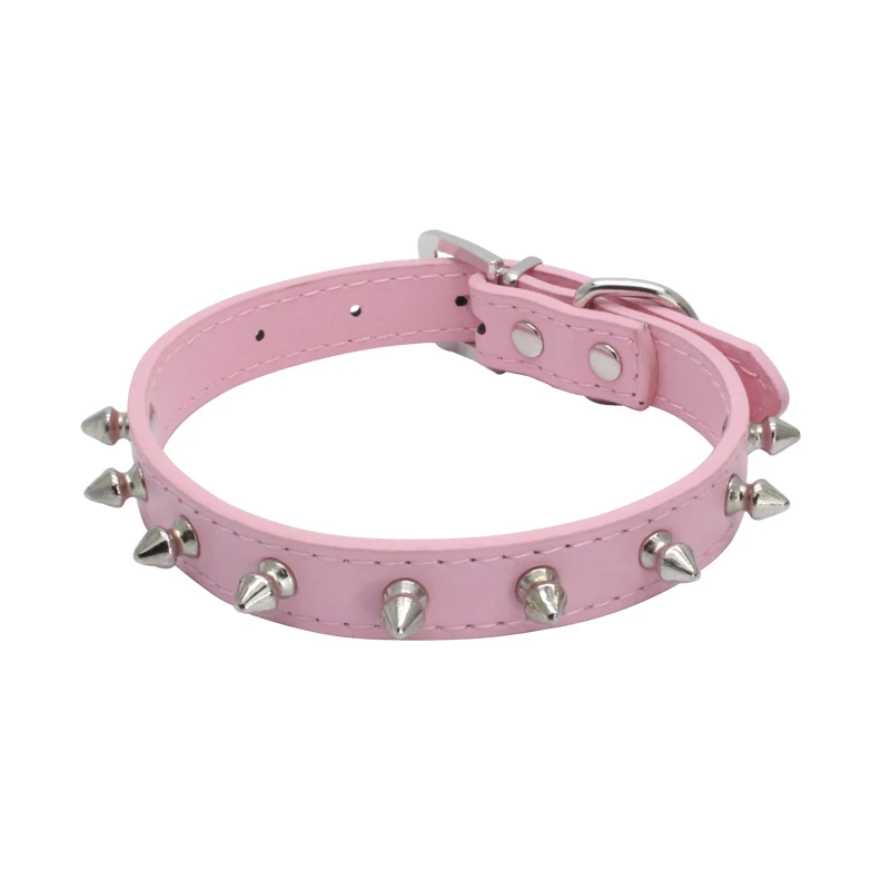 Pink Ошейник в стиле панк круглый ошейник для собак из искусственной кожи круглый Шипованный ошейник для домашних животных кожаное ожерелье для маленьких товары для животных, собак - Color: Pink
