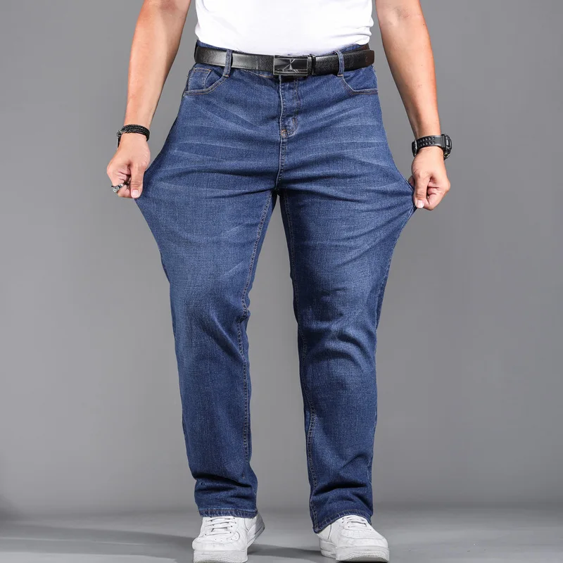High Quality Stretch Plus Big Size 29 - 44 46 48 90% Cotton Straight Denim Jeans Men Famous Brand 2019 Spring High Quality Stretch Plus Big Size 29 - 44 46 48 90% Cotton Straight Denim Jeans Men Famous Brand 2019 Spring