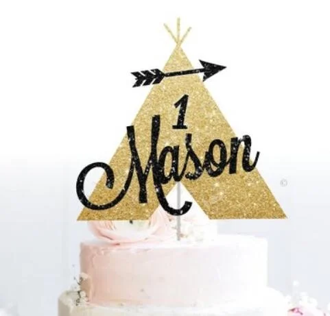 Personalizza Il Nome Di Mezza Età Glitter Teepee Selvaggio Una Torta Di Compleanno Topper -Baby Shower Partito Della Torta Toppers Battesimo Decorazio