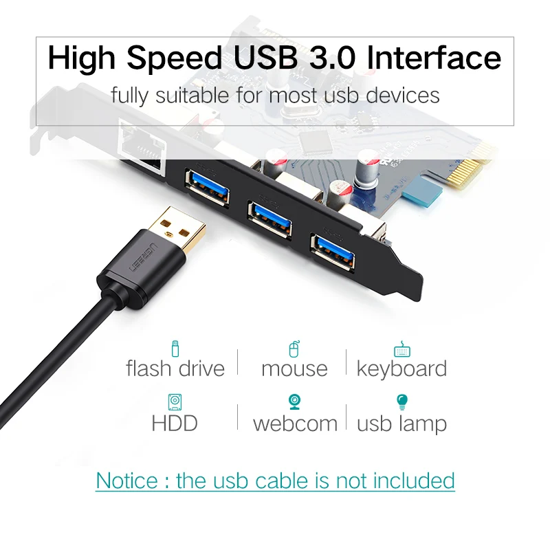 Переходная карта Ugreen PCI E Express 1X к 16X USB 3 0 хаб гигабитный Ethernet адаптер с 15 контактным