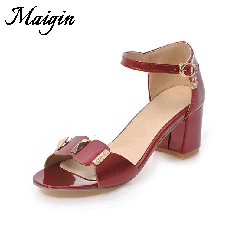 Maigin 2018 Summer Women Sandals 2018 New Chunky Heels Red Sandals Shoes Cover Heel Footwear Fashion Buckle Strap Female Shoes