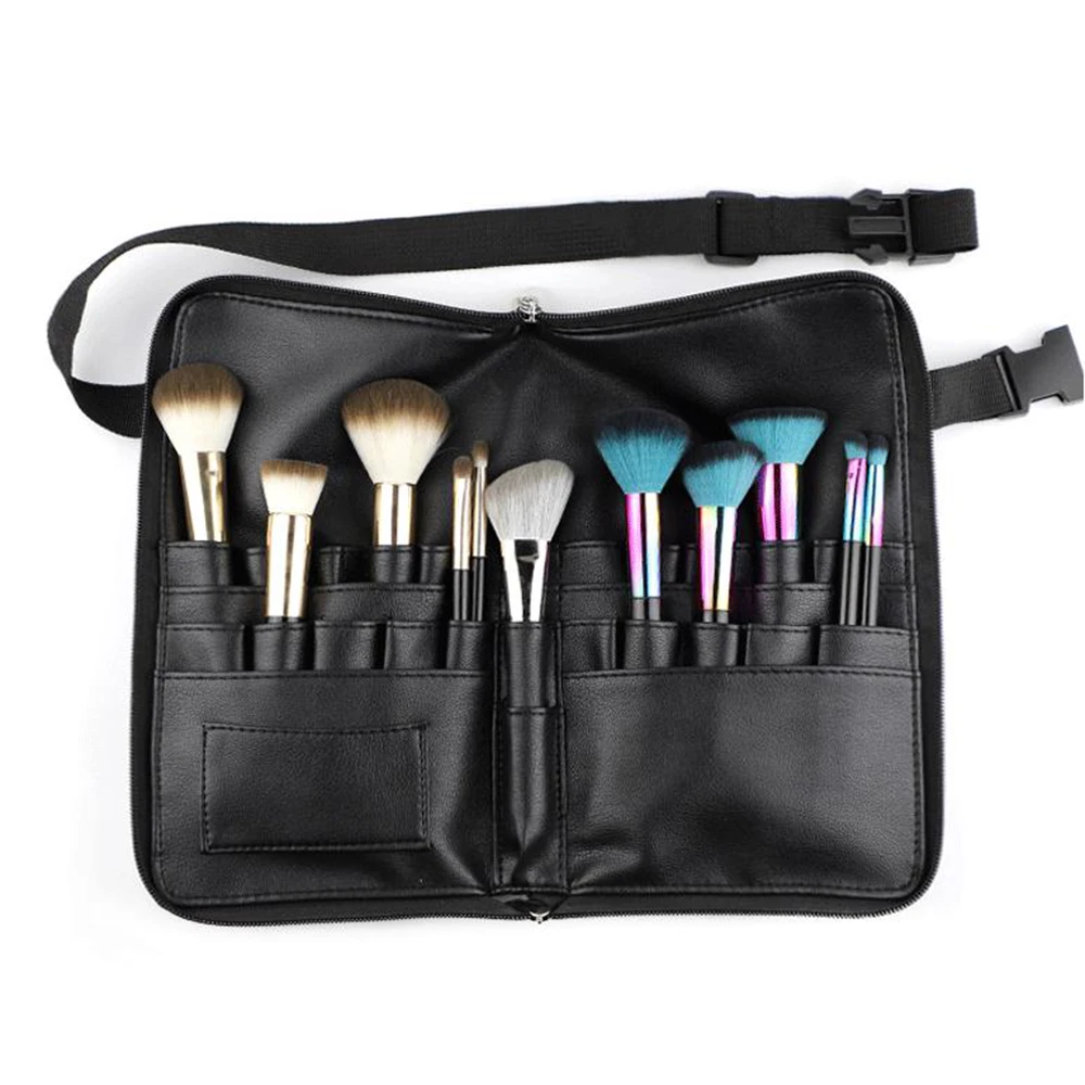 Buy 1pc PU Leather Makeup Black Bag 28 Pocket Cosmetic Brushes Case Belt Strap
