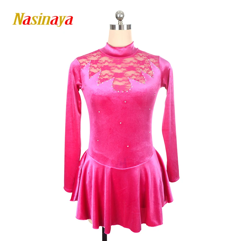 Figure Skating Dress Costume Customized Competition Ice Skating Skirt For Girl Women Kids Rose