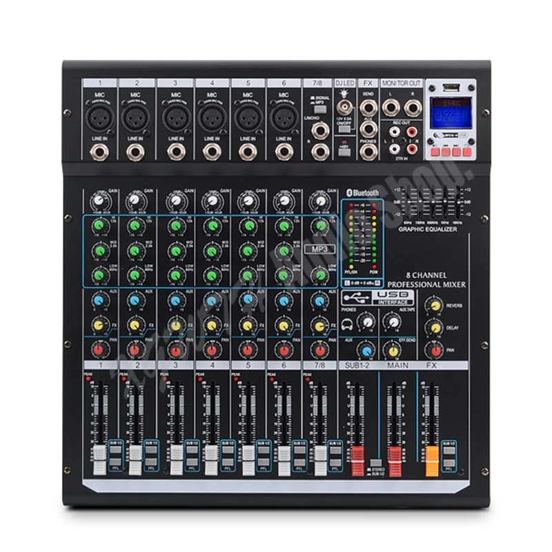 US $159.60 8 Channels Audio Mixer Professional DJ Mixing Console With Digital DSP Effects With Bluetooth USB 48V Phantom Power For Stage