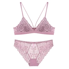 Наборы бюстгальтер+ трусы, кружевной бюстгальтер без косточек с вкладышами для бюстгальтера, сексуальный бюстгальтер с треугольными чашечками и трусики, набор нижнего белья, женское нижнее белье
