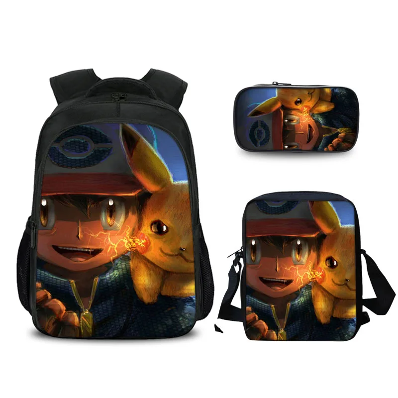 3 Pcs/set Cartoon Pokemon School Bags For Kids Detective Pikachu Anime Pattern School Backpack For Teen Boys Girls Curel Fancl - Цвет: 9