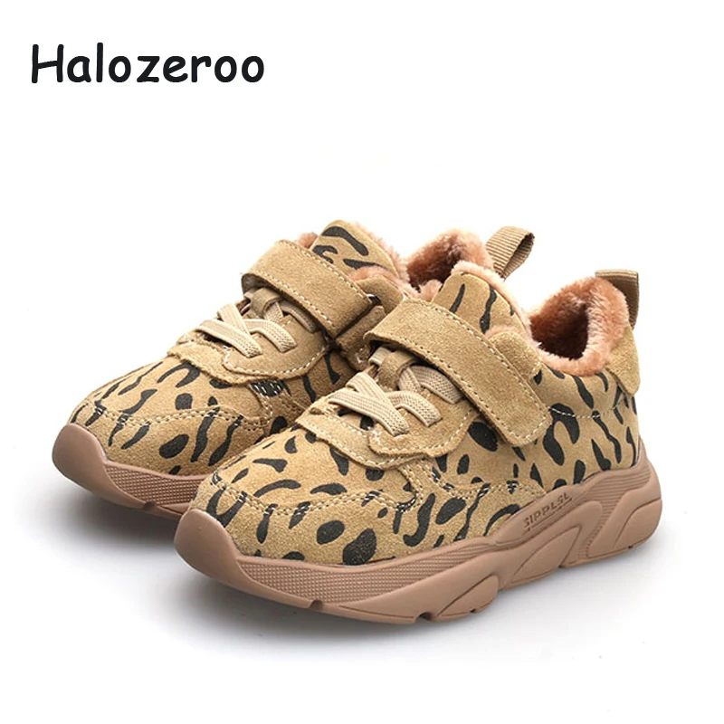 

Children Leopard Sport Sneakers Kid Genuine Leather Casual Shoes Baby Girl Fashion Sneakers Boy Warm Shoes Winter Soft Trainer
