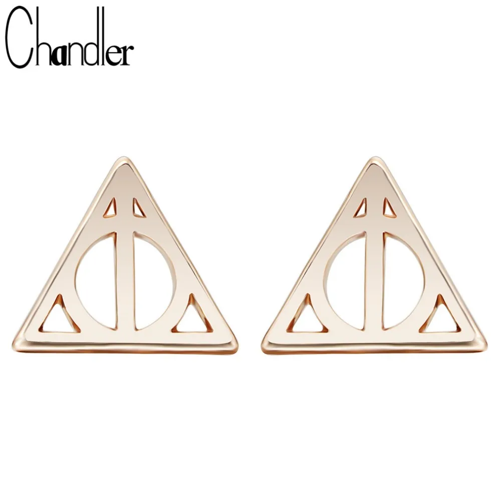 New Design Tiny Deathly Hallows Luna Triangle Stud Earrings For Women Geometrical Ethic Boucle d