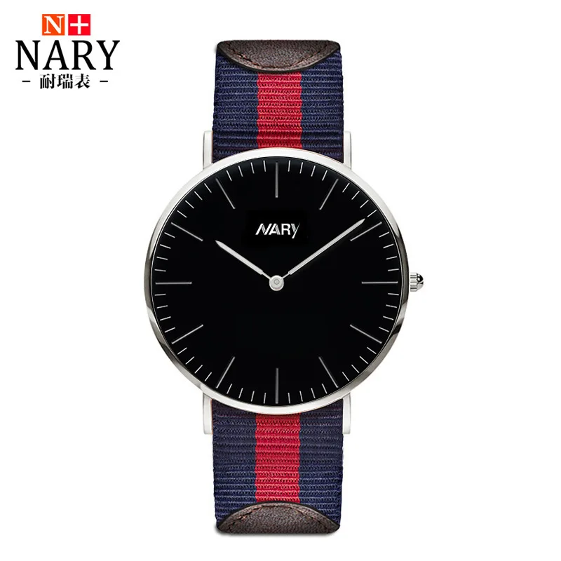 Best Quality Nary Brand WATCH 41mm For Men Women Ultrathin Silver Dial Nylon Leather Montre Femme