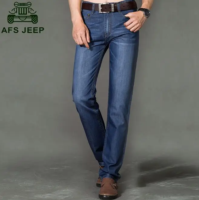 Fashion Plus Size 44 AFS JEEP Homme Thin Spring Summer Straight Jeans Mens Slim Fit Pants