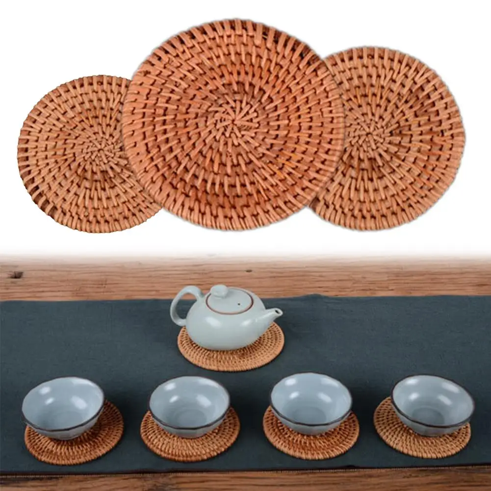 اليدوية الروطان حصيرة قاعدة لأكواب الشاي وعاء العزل منصات فندق تحديد الموقع كأس حامل قاعدة ل المطبخ Carft كوب الجدول الديكور