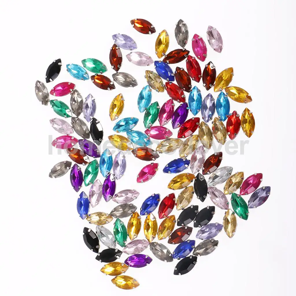 100 шт. 7*15 мм Marquise Акриловые Rhinestone Кнопка Многоцветный для DIY Craft