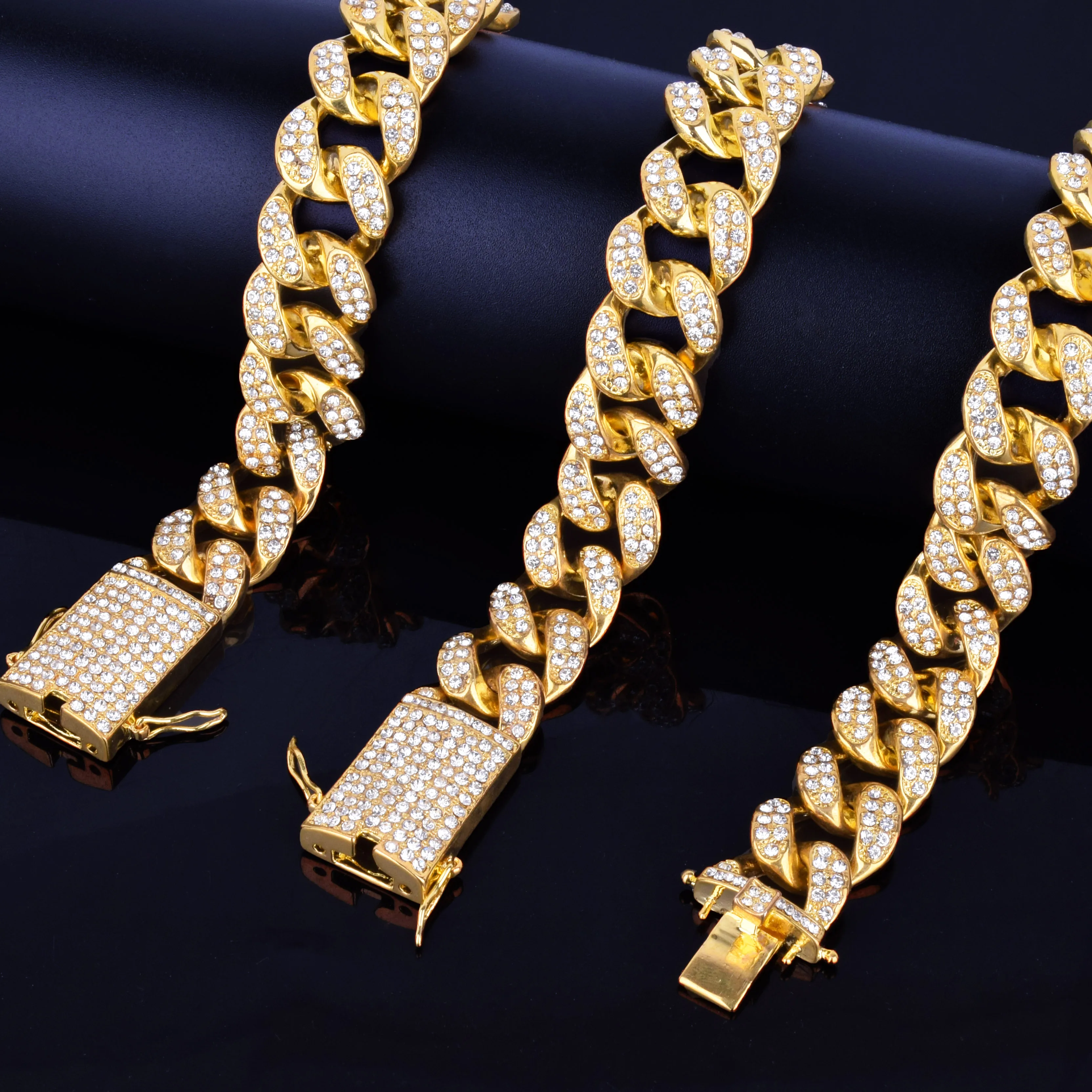 20 мм, тяжелое ожерелье с кристаллами, кубинское звено, мужские украшения в стиле хип-хоп, золотой серебряный сплав со стразами, цепочка, 1" 20"