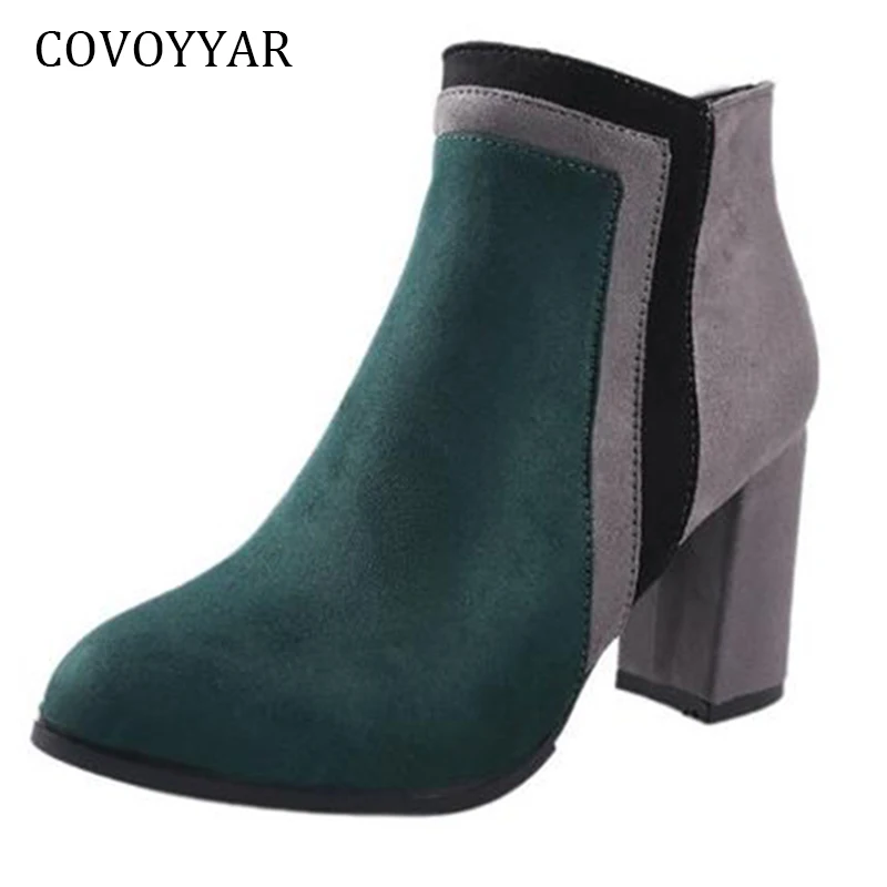 

COVOYYAR 2019 Newest Martin Ankle Boots Fashion Patchwork Women Boots Autumn Winter Side Zip Thick High Heels WBS812