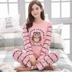 Для женщин зимние Пижамы для девочек пижама с длинными рукавами полиэстер Пижама Femme с рисунком Совы ночное топы, штаны пижамы
